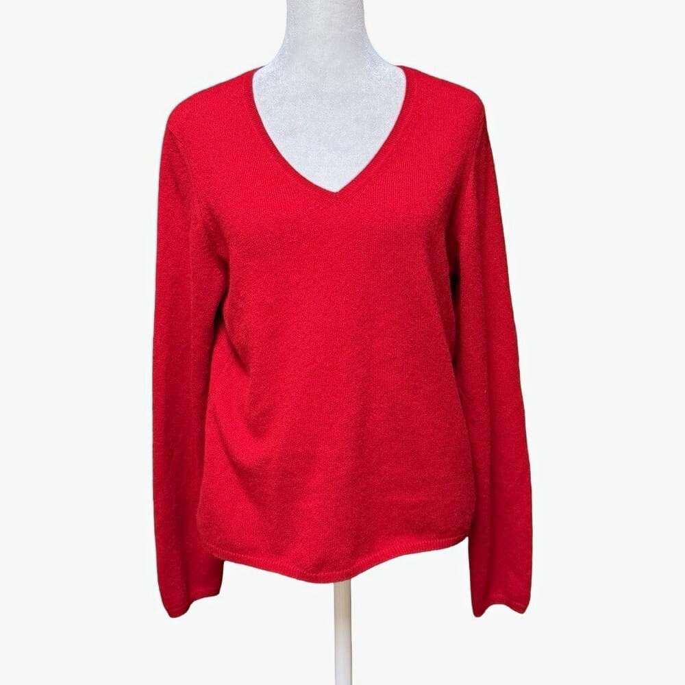 Charter Club 100% Cashmere Red Knit V-Neck Long Sleeve Pullover Sweater M